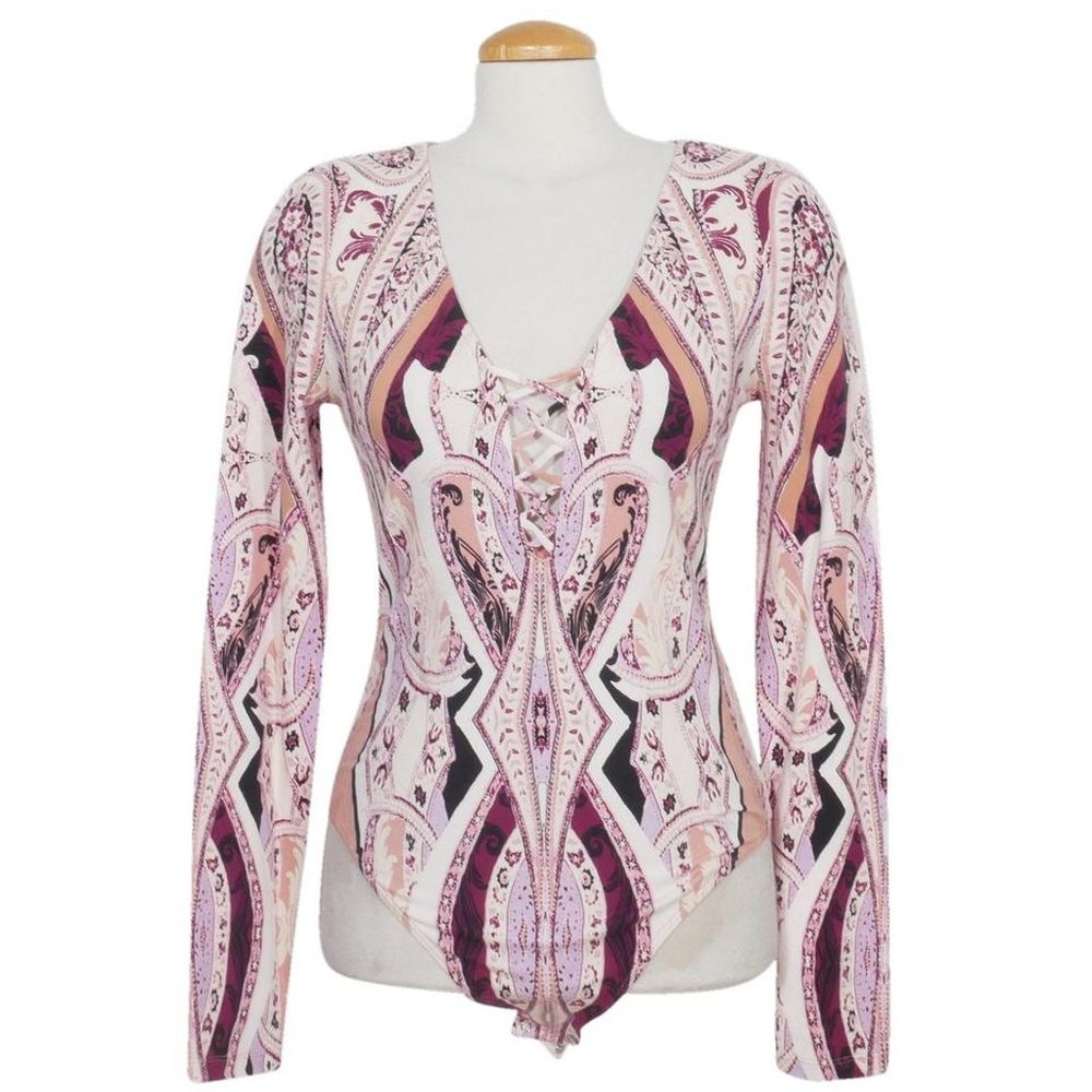 Pick A Place Stretch Cotton Paisley Bodysuit S